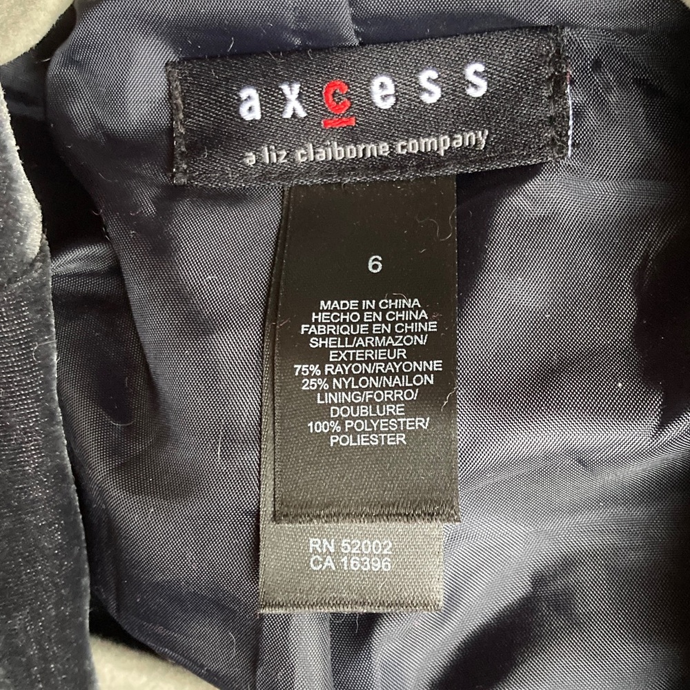 Blue Gray AXCESS Jacket LIZ CLAIBORNE Blazer Steel Blue Grey Rayon Velvet Size 6 - Picture 6 of 9
